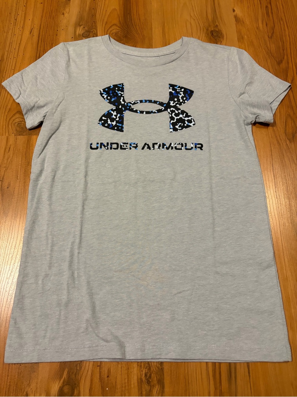 Under Armour Light Gray Tee with Blue Camo Logo